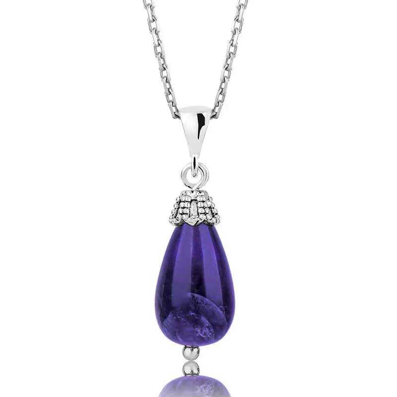 Sterling Silver Natural Amethyst Pendant Necklace for Women | Oxidized Silver Gemstone Jewelry