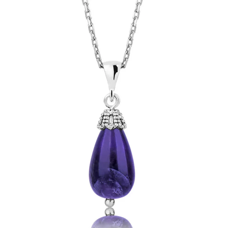 Sterling Silver Natural Amethyst Pendant Necklace for Women
