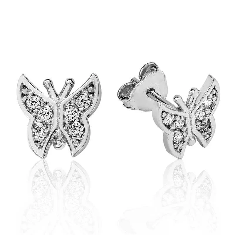 Rhodium Plated Sterling Silver Butterfly Stud Earrings for Women – Zircon Romantic Nature-Inspired Jewelry - image 2