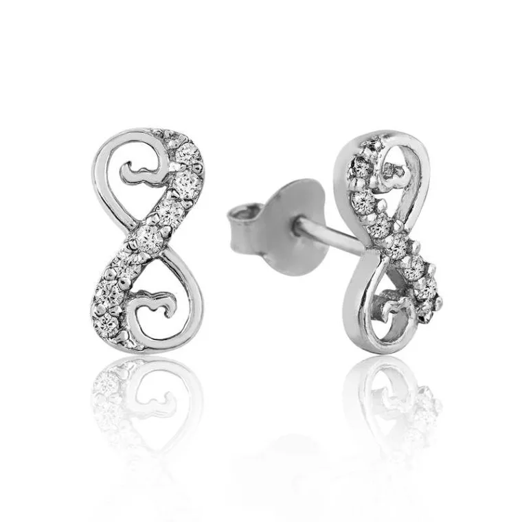 Rhodium Plated Sterling Silver Heart Infinity Stud Earrings for Women with Zircon Stones alternate view