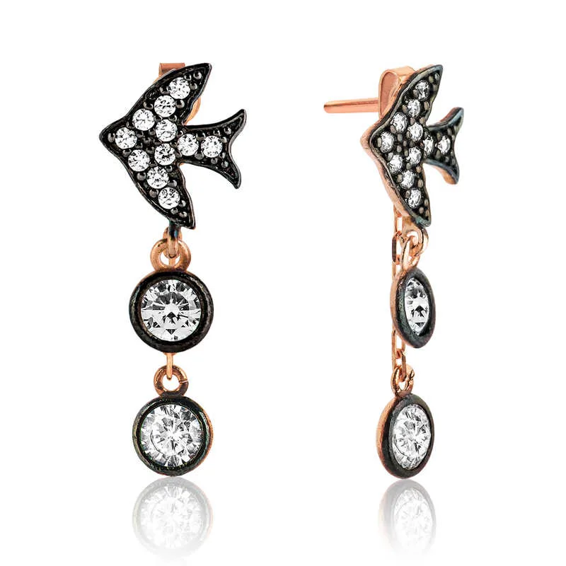 Rose Gold Plated Sterling Silver Swallow Chain Drop Earrings for Women – Symbolic Bird Design Jewelry