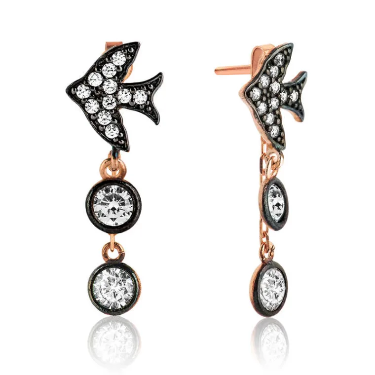 Rose Gold Plated Sterling Silver Swallow Chain Drop Earrings for Women – Symbolic Bird Design Jewelry alternate view