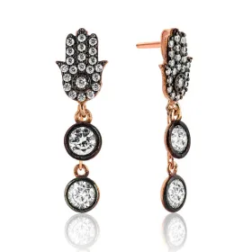 Rose Gold Plated Sterling Silver Hamsa Hand Drop Earrings | Fatima Hand Zircon Jewelry - image 2 thumbnail