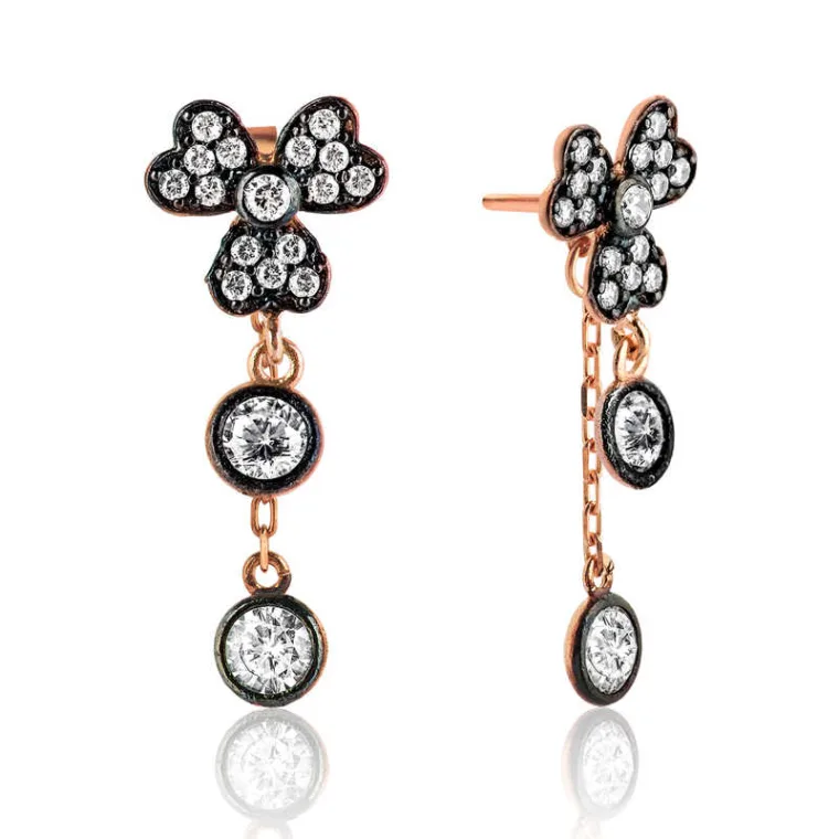 Rose Gold Plated Sterling Silver Dangle Four Leaf Clover Earrings for Women
