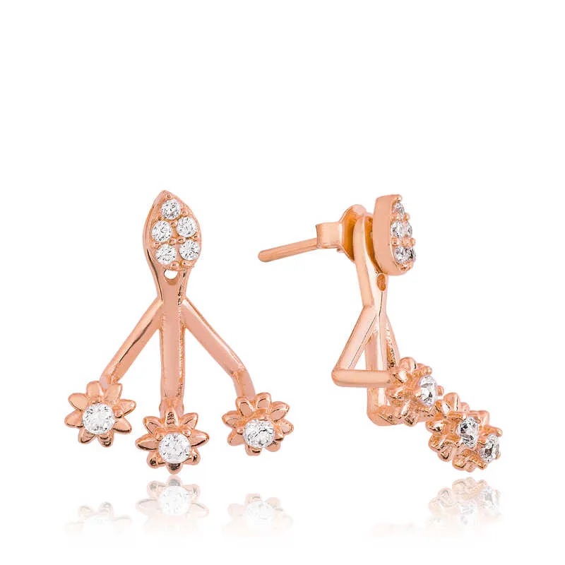 Rose Gold Plated Sterling Silver Enchanted Flower Earrings for Women with Zircon Stones - image 2