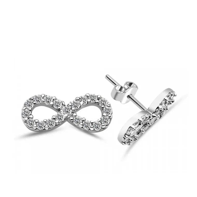 Rhodium Plated Sterling Silver Infinity Stud Earrings for Women