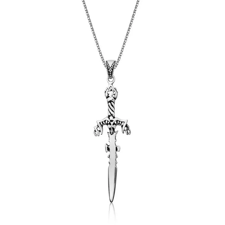 Oxidized Sterling Silver Sword Pendant Necklace for Men – Warrior Inspired Statement Jewelry alternate view