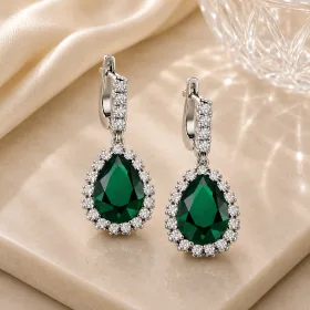 Ottoman Inspired Sterling Silver Hurrem Sultan Drop Earrings | Green & White Zircon Statement Jewelry thumbnail