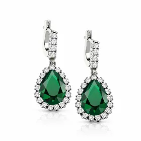 Ottoman Inspired Sterling Silver Hurrem Sultan Drop Earrings | Green & White Zircon Statement Jewelry - image 2 thumbnail