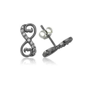 Black Rhodium Plated Sterling Silver Heart Infinity Stud Earrings for Women with Zircon Stones - image 2 thumbnail