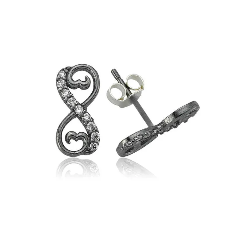 Black Rhodium Plated Sterling Silver Heart Infinity Stud Earrings for Women with Zircon Stones alternate view