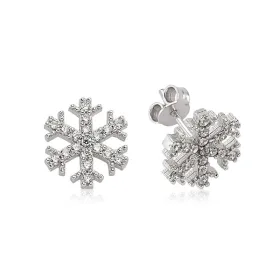 Rhodium Plated Sterling Silver Snowflake Stud Earrings for Women with Zircon Stones - image 2 thumbnail