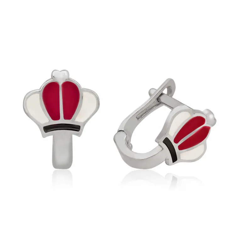 Sterling Silver Red Crown Stud Earrings for Kids alternate view