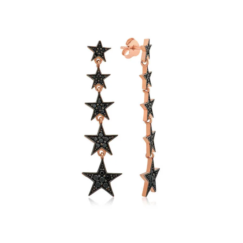 Rose Gold Plated Sterling Silver Black Shooting Star Drop Earrings for Women – Zircon Stone Celestial Jewelry - image 2