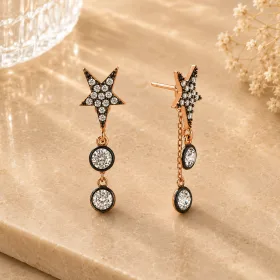 Rose Gold Plated Sterling Silver North Star Dangle Earrings for Women with Zircon Stones thumbnail