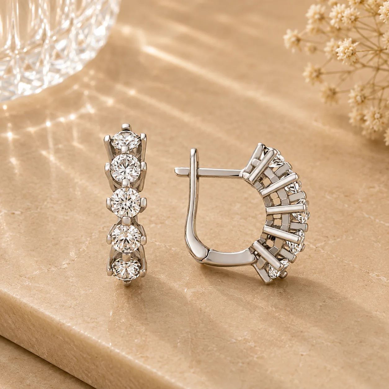 925 Sterling Silver Zircon Flower Earrings for Women