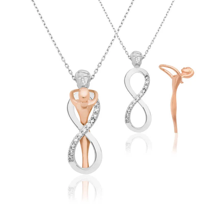 Rose Gold & Rhodium Plated Sterling Silver Infinity Love Necklace for Women | Zircon Stone Romantic Pendant Necklace