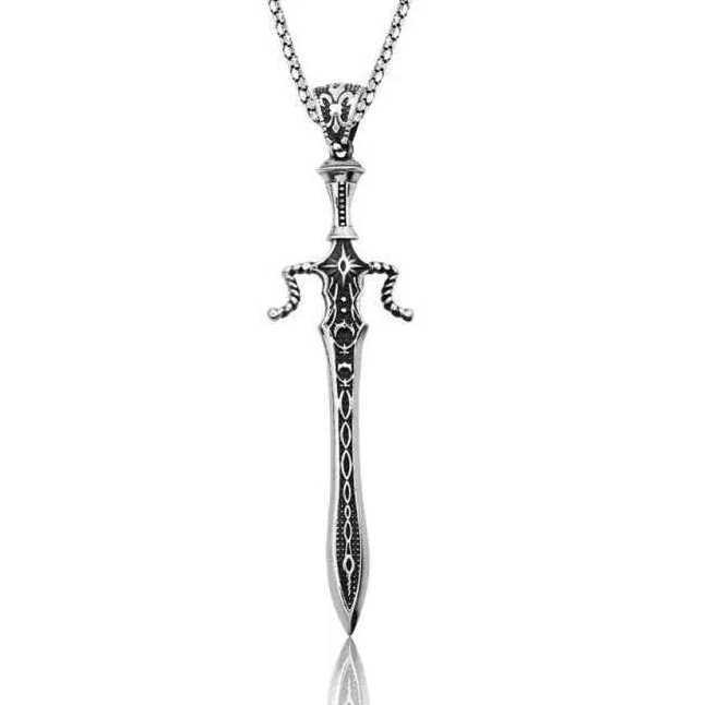 Oxidized Sterling Silver Sword Pendant Necklace for Men | Historical Warrior Inspired Statement Jewelry