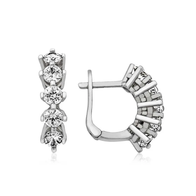 Sterling Silver Five Stone Earrings for Women | Zircon Anniversary Stud Earrings - image 2