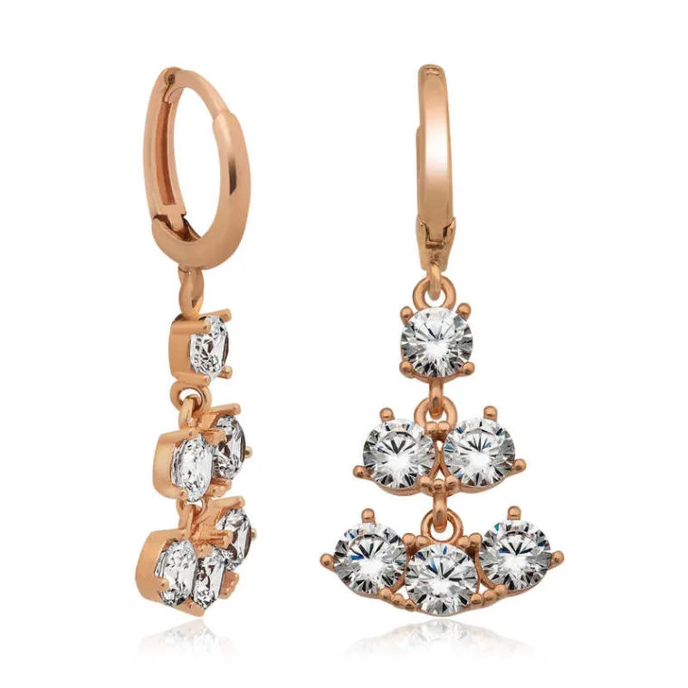 Rose Gold Plated Sterling Silver Linear Zircon Drop Earrings for Women alternate view