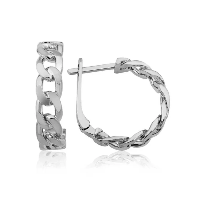 Rhodium Plated 925 Sterling Silver Chain Texture Hoop Earrings for Women – Modern Everyday Statement Jewelry alternate view