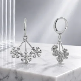 Rhodium Plated Sterling Silver Triple Snowflake Drop Earrings for Women | Zircon Winter Inspired Jewelry thumbnail