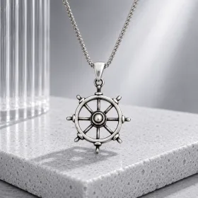 Silverelle 925 Sterling Silver Ship Wheel Pendant Necklace | Vintage Oxydized Nautical Jewelry for Men & Women thumbnail