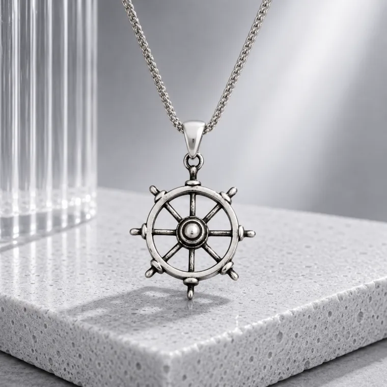 Silverelle 925 Sterling Silver Ship Wheel Pendant Necklace