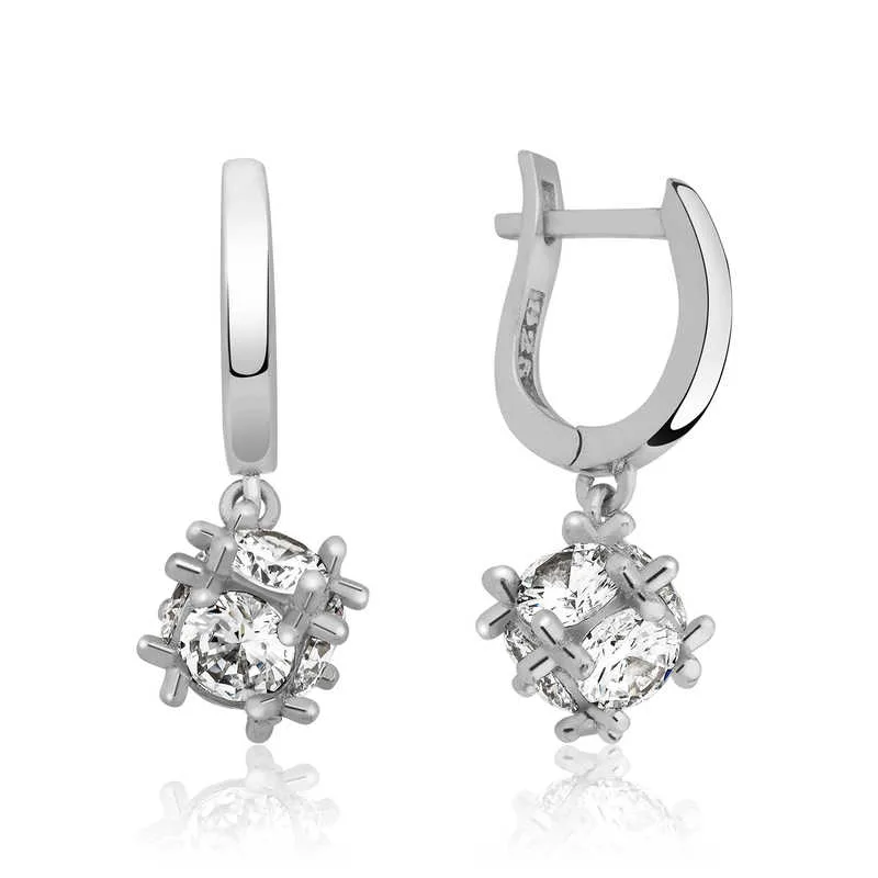 Sterling Silver Cube Design Drop Earrings for Women – Modern Geometric Stone Earrings - image 2