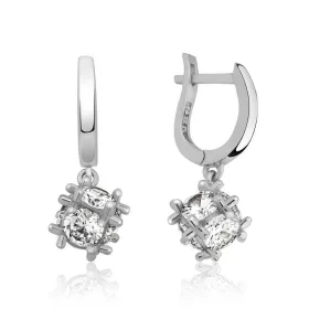 Sterling Silver Cube Design Drop Earrings for Women – Modern Geometric Stone Earrings - image 2 thumbnail