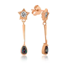 Rose Gold Plated Sterling Silver Star Drop Earrings for Women – Zircon & Mystic Topaz Dangle Jewelry - image 2 thumbnail