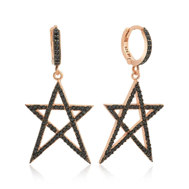 Sterling Silver Star Drop Earrings for Women – Rose Gold Plated Celestial Statement Earrings - image 2