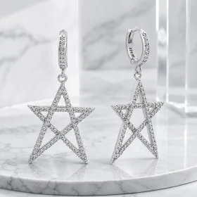 Sterling Silver Star Earrings for Women | Zircon Dangle Star Earrings thumbnail