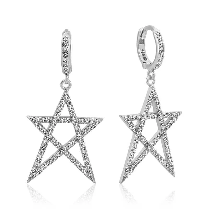 Sterling Silver Star Earrings for Women | Zircon Dangle Star Earrings - image 2