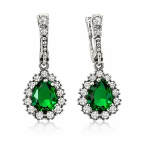 Ottoman Inspired Emerald Green Zircon Drop Earrings in Oxidized Sterling Silver | Haseki Sultan Style Jewelry - image 2 thumbnail