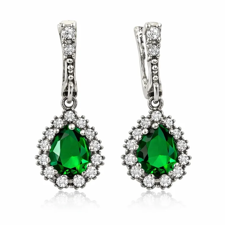 Ottoman Inspired Emerald Green Zircon Drop Earrings in Oxidized Sterling Silver alternate view
