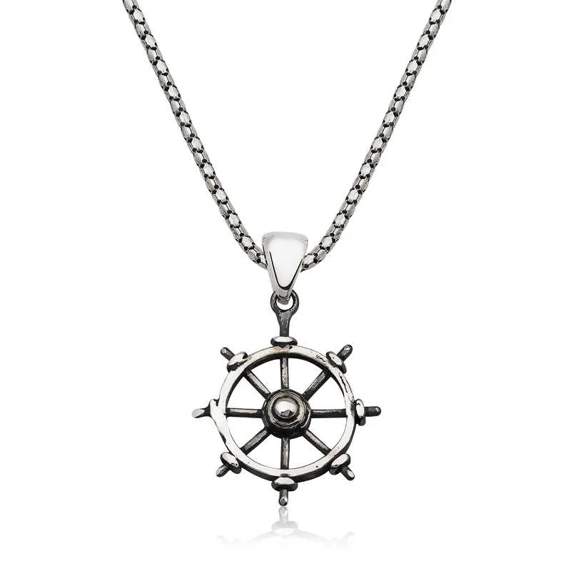 Silverelle 925 Sterling Silver Ship Wheel Pendant Necklace | Vintage Oxydized Nautical Jewelry for Men & Women - image 2