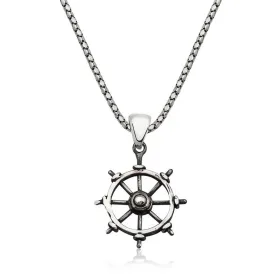 Silverelle 925 Sterling Silver Ship Wheel Pendant Necklace | Vintage Oxydized Nautical Jewelry for Men & Women - image 2 thumbnail