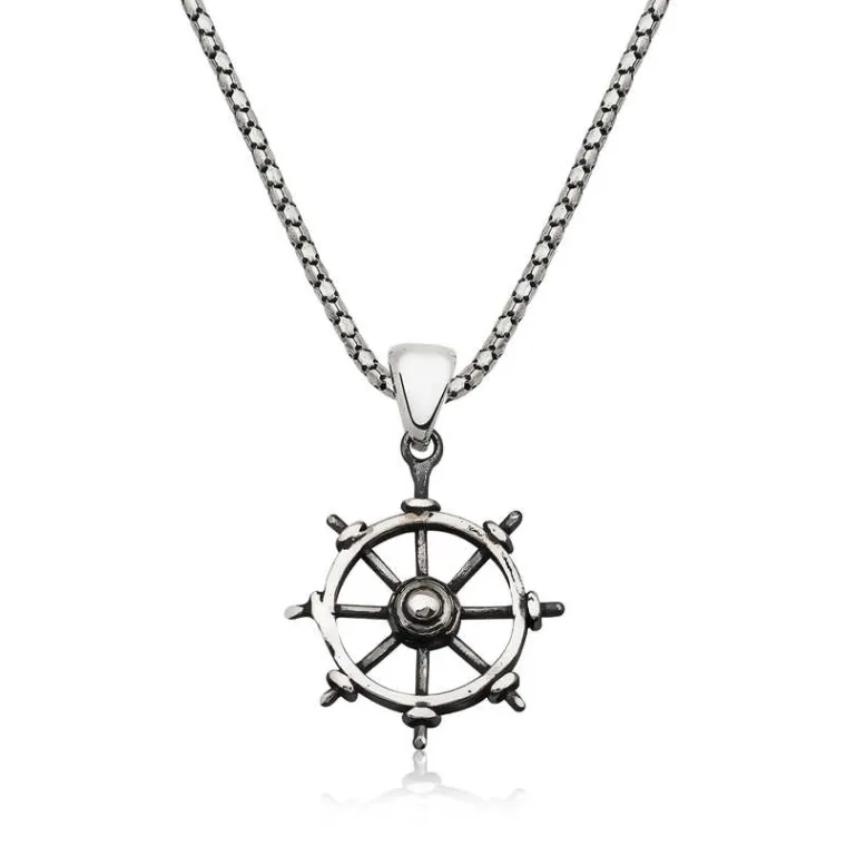 Silverelle 925 Sterling Silver Ship Wheel Pendant Necklace alternate view