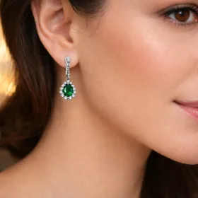 Ottoman Inspired Emerald Green Zircon Drop Earrings in Oxidized Sterling Silver | Haseki Sultan Style Jewelry - image 3 thumbnail