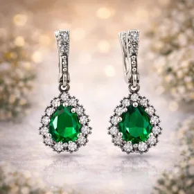 Ottoman Inspired Emerald Green Zircon Drop Earrings in Oxidized Sterling Silver | Haseki Sultan Style Jewelry - image 4 thumbnail