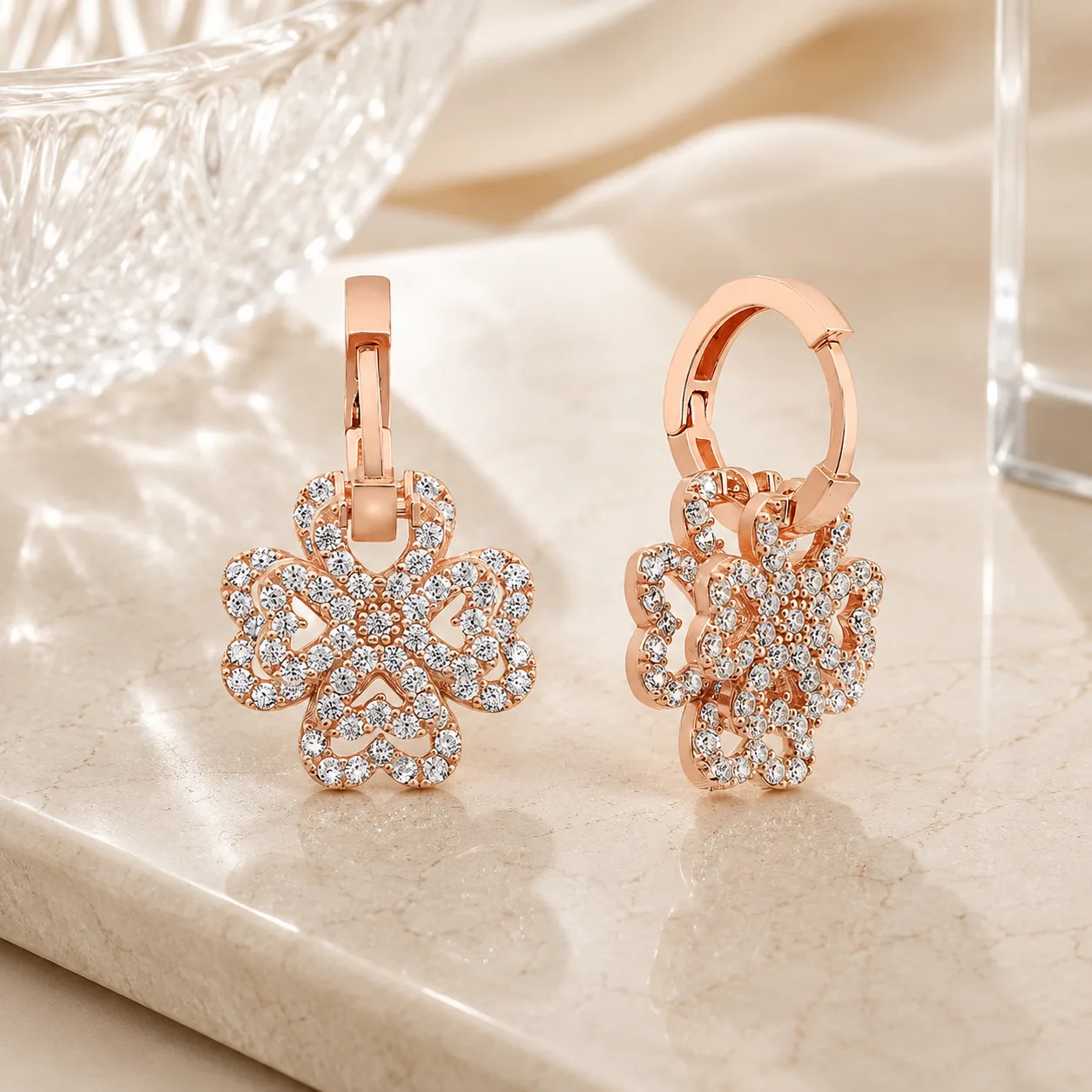 925 Sterling Silver Zircon Flower Earrings for Women