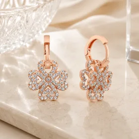 Rose Gold Plated Sterling Silver 3D Four Leaf Clover Earrings for Women | Lucky Clover Stud Earrings thumbnail