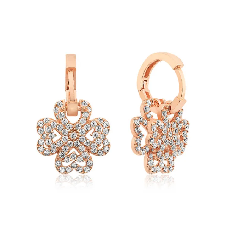 Rose Gold Plated Sterling Silver 3D Four Leaf Clover Earrings for Women alternate view