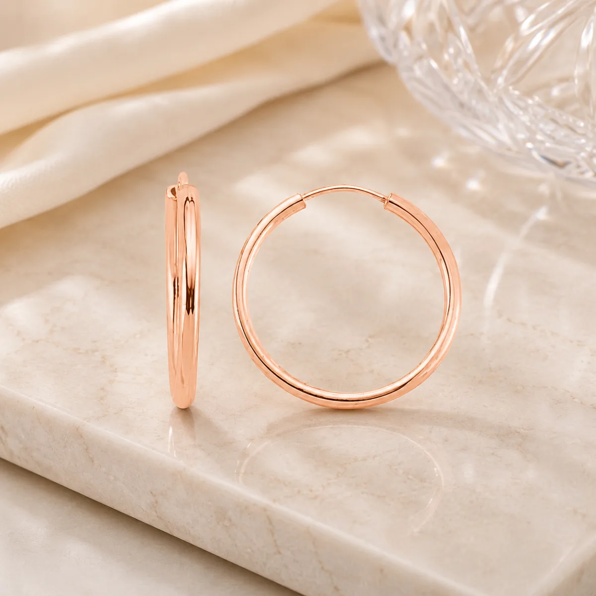 Rose Gold Plated Sterling Silver Hoop Earrings for Women | Classic Minimalist Hoop Earrings