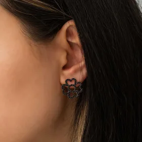 Rose Gold Plated Sterling Silver Heart Petal Flower Earrings for Women | Black Zircon Floral Stud Earrings - image 4 thumbnail