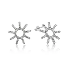 Rhodium Plated Sterling Silver Sun Stud Earrings for Women | Zircon Sparkling Sun Jewelry - image 2 thumbnail
