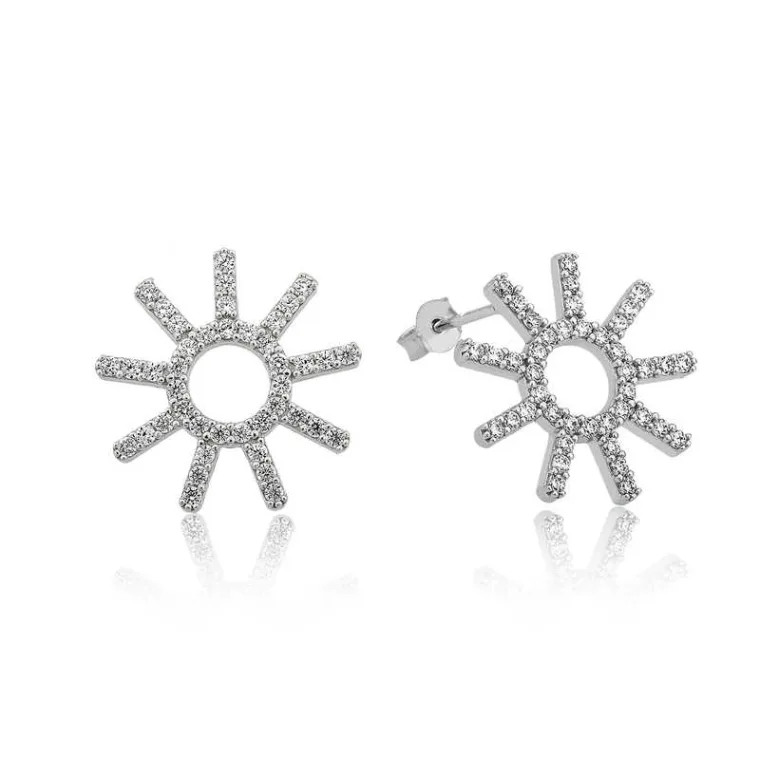 Rhodium Plated Sterling Silver Sun Stud Earrings for Women alternate view