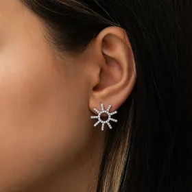 Rhodium Plated Sterling Silver Sun Stud Earrings for Women | Zircon Sparkling Sun Jewelry - image 4 thumbnail