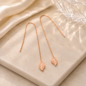 Rose Gold Plated Sterling Silver Chain Leaf Earrings for Women | Nature Inspired Jewelry thumbnail